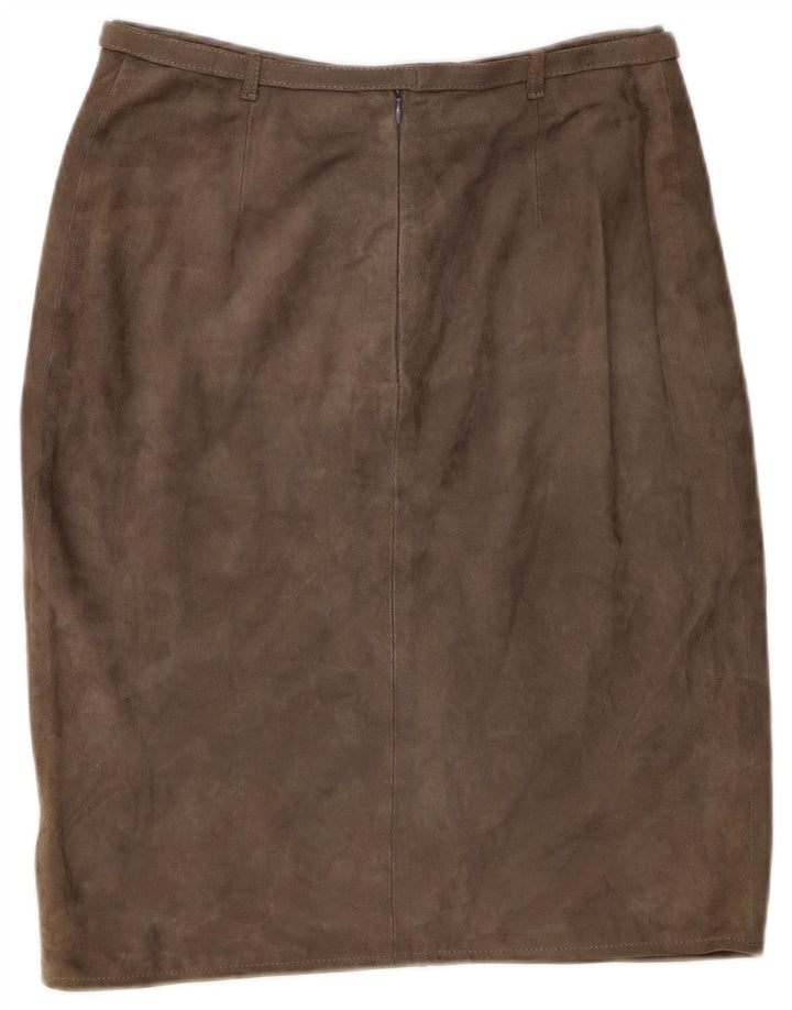 Saia feminina vintage de camurça IT 44 médio W26 couro cáqui