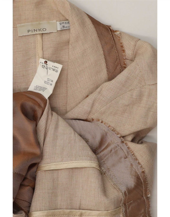Jaqueta blazer feminina Pinko com 3 botões Reino Unido 8 algodão bege pequeno