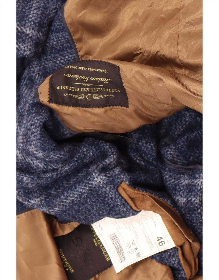 Sobretudo masculino vintage IT 46 pequeno poliéster xadrez azul marinho