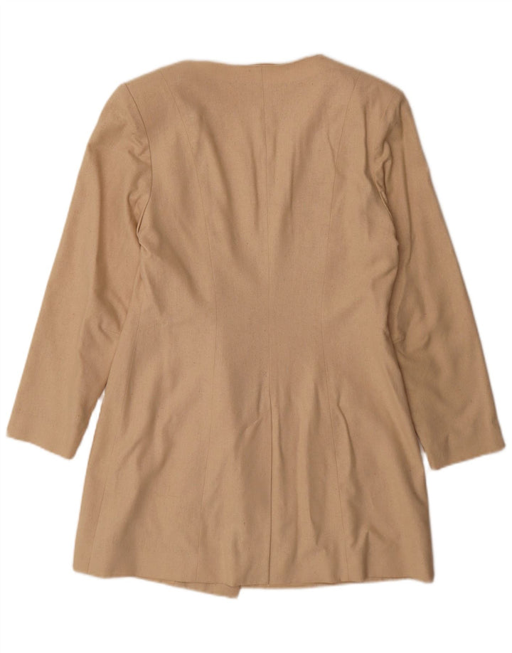 Jaqueta Blazer Feminina Vintage Longline 1 Botão Reino Unido 10 Pequena Seda Bege