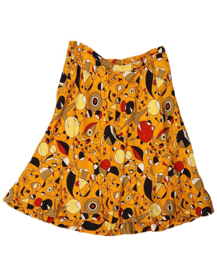 Saia feminina vintage com padrão abstrato linha A W32 grande amarela