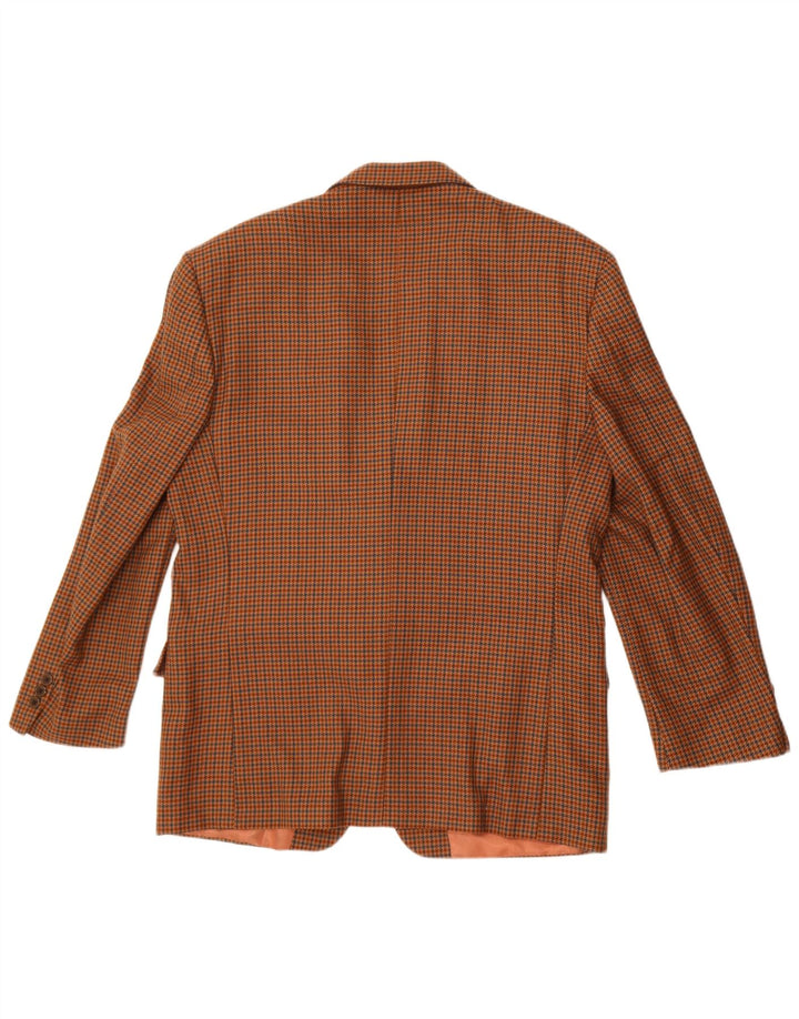 Jaqueta blazer masculina vintage com 2 botões Reino Unido 38 lã houndstooth marrom médio