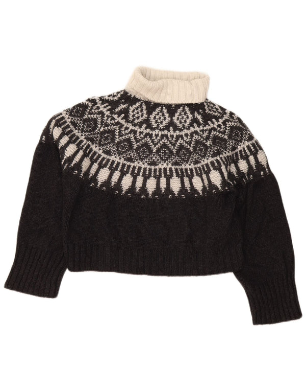 Suéter feminino Massimo Dutti com gola redonda e gola redonda Reino Unido 6 XS preto Fair Isle