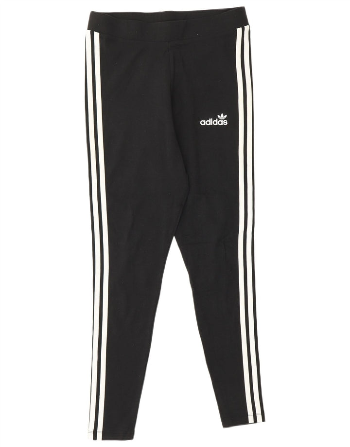Leggings Adidas Femininas UK 14 Médias Listradas Pretas Algodão
