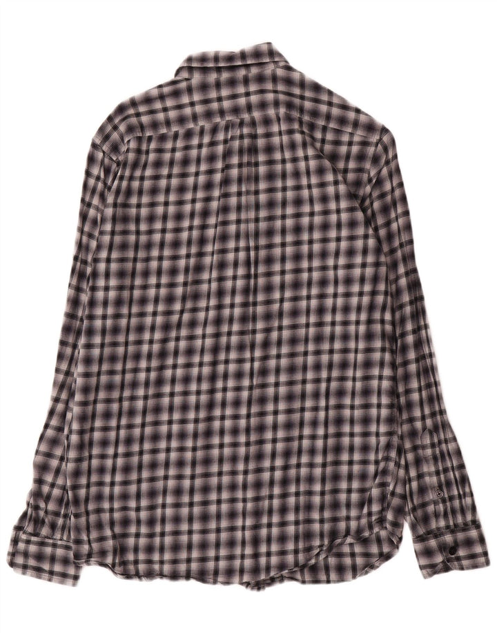 Diesel Camisa masculina média preta xadrez algodão