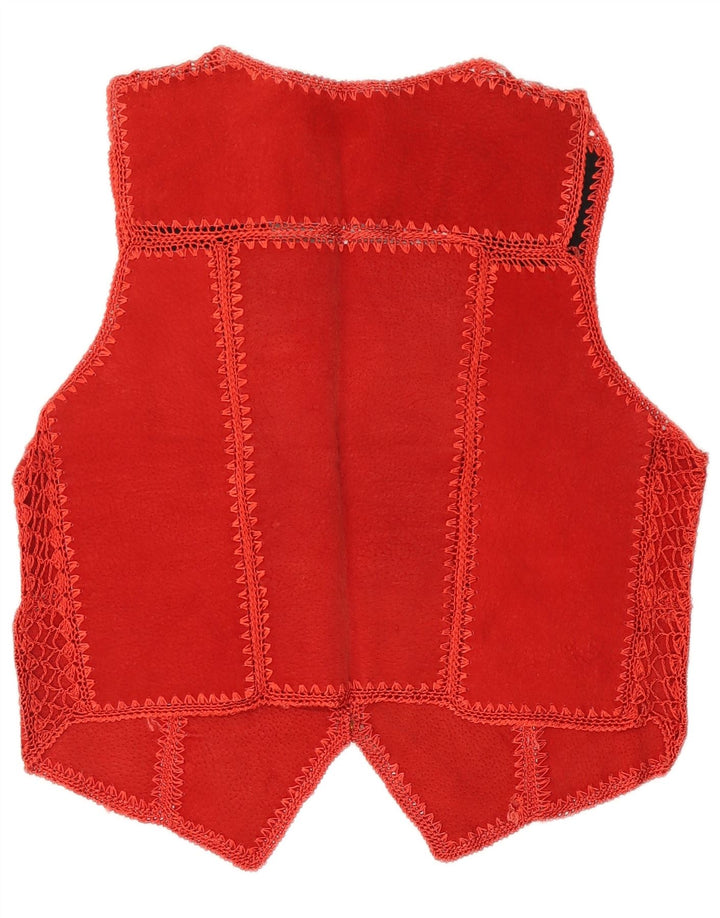 Colete feminino vintage de camurça UK 14 médio vermelho geométrico