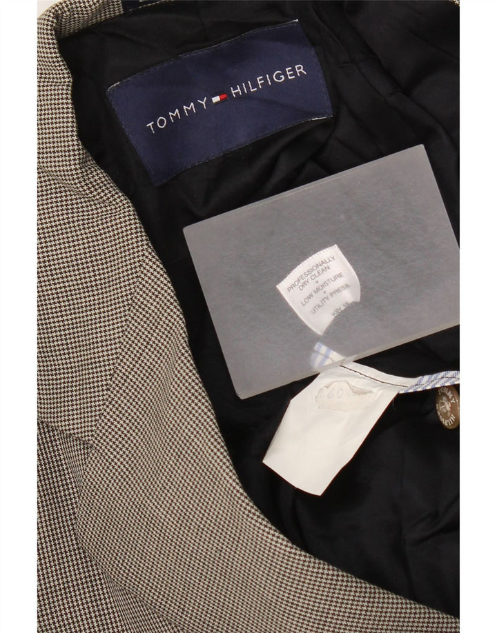 Jaqueta blazer masculina Tommy Hilfiger com 3 botões Reino Unido 40 grande cinza houndstooth
