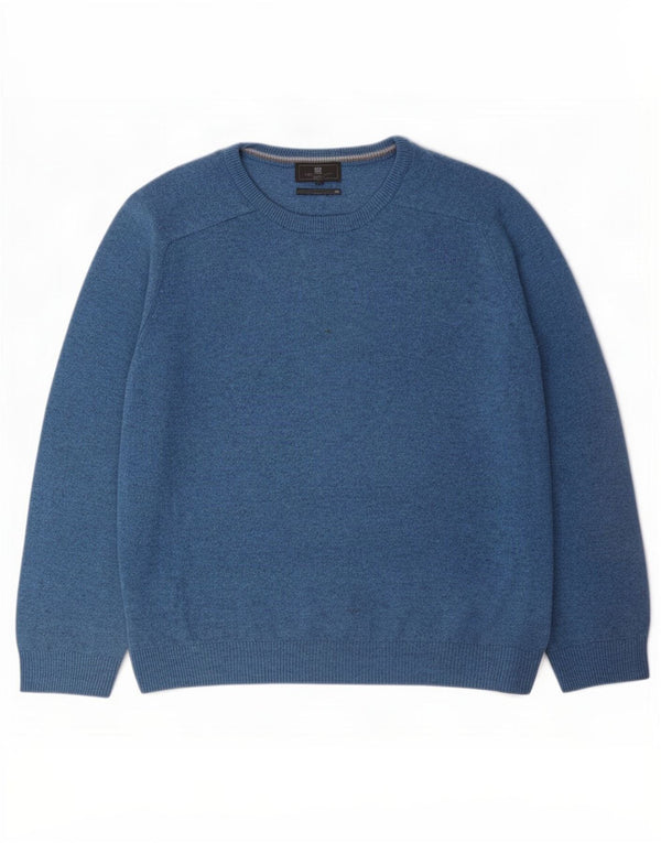 Suéter masculino Marks & Spencer com ajuste regular e gola canoa XL azul de lã de cordeiro