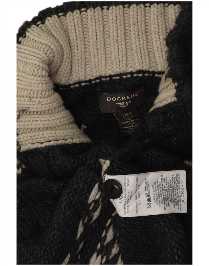 Suéter masculino Dockers com gola e botão grande cinza Fair Isle acrílico