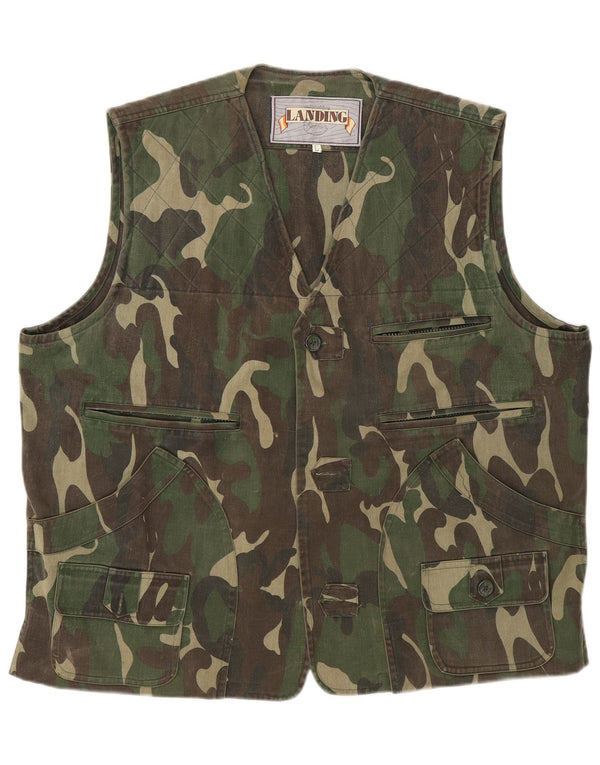 Vintage Mens Utility Gilet UK 40 Grande Poliéster Camuflagem Verde