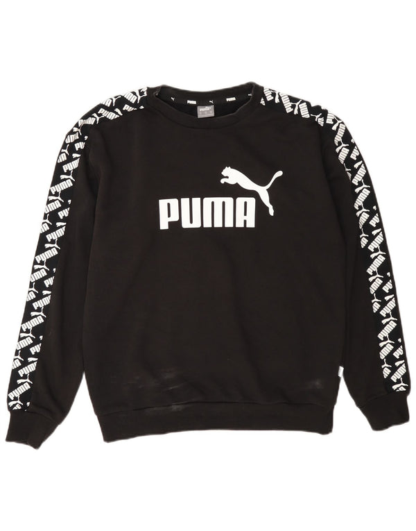 Puma feminino gráfico oversized moletom jumper UK 6 XS algodão preto