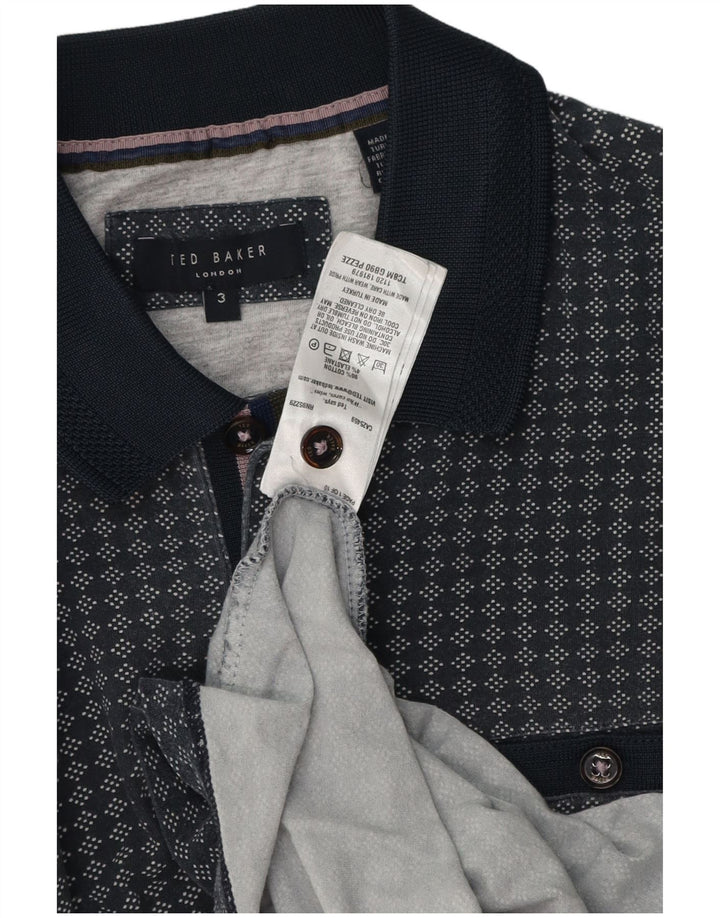 Camisa polo masculina Ted Baker tamanho 3 médio azul marinho geométrico