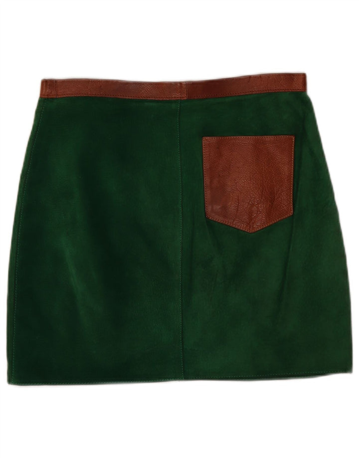 Minissaia feminina vintage de camurça W30 verde médio