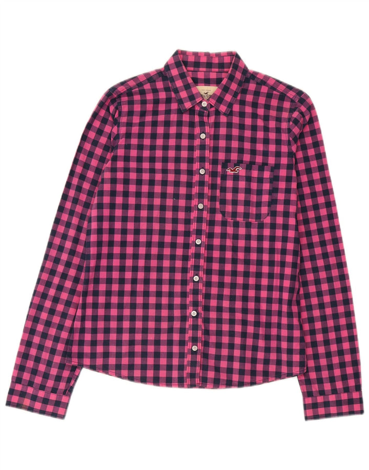 Camisa feminina Hollister Reino Unido 14 algodão guingão rosa médio