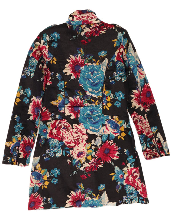 Sobretudo militar de veludo feminino vintage Reino Unido 6 XS algodão floral preto