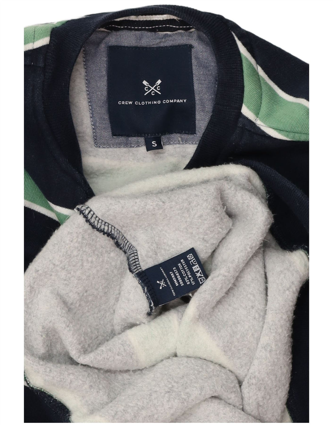 Crew Clothing Mens Moletom Jumper Pequeno Algodão Listrado Azul Marinho