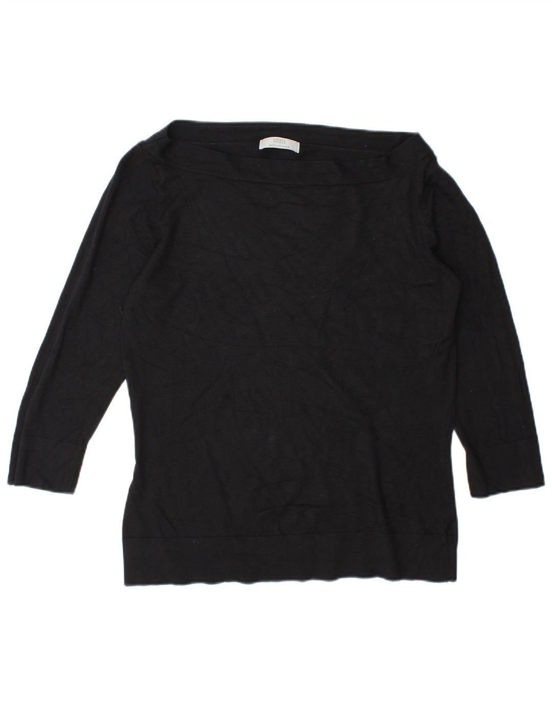 Marks & Spencer Top feminino Lash manga 3/4 UK 10 pequeno preto viscose