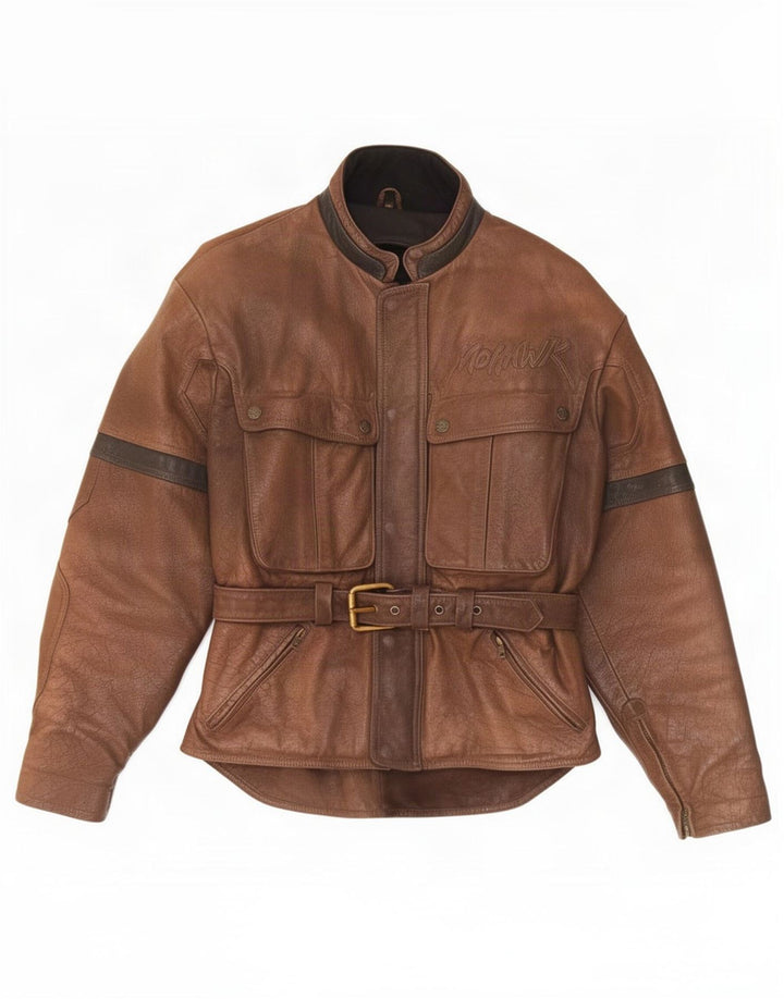 Jaqueta masculina de couro gráfico Mohawk Racer UK 38 marrom médio