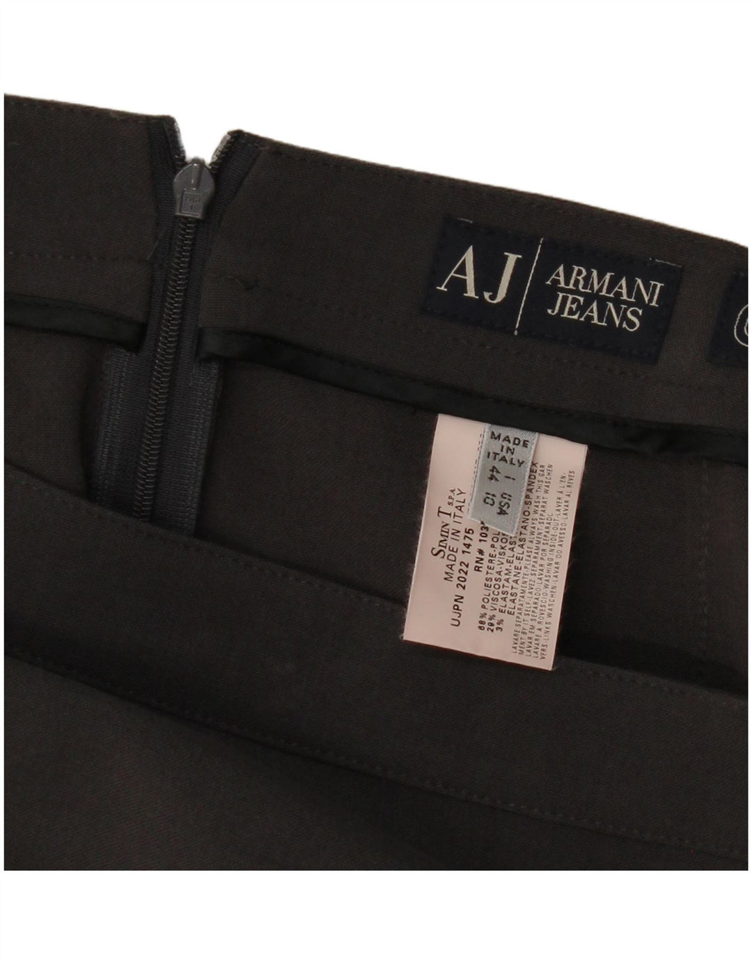 Saia reta feminina Armani UK 14 grande W32 poliéster cinza