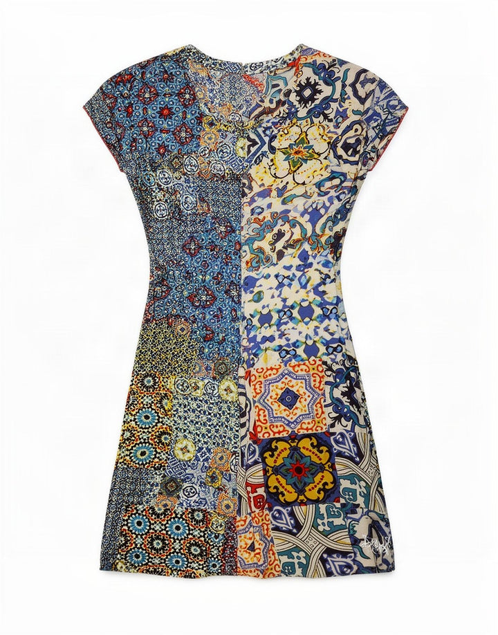 Vestido feminino Desigual com estampa A-Line EU 38 médio patchwork multicolorido