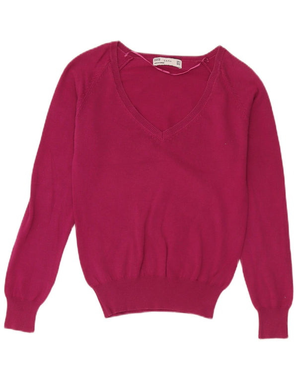 Suéter feminino Zara com decote em V UK 12 rosa médio
