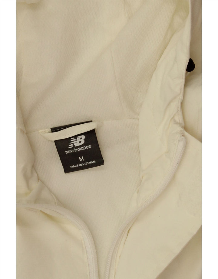 Jaqueta corta-vento feminina New Balance com capuz grande UK 14 médio branco