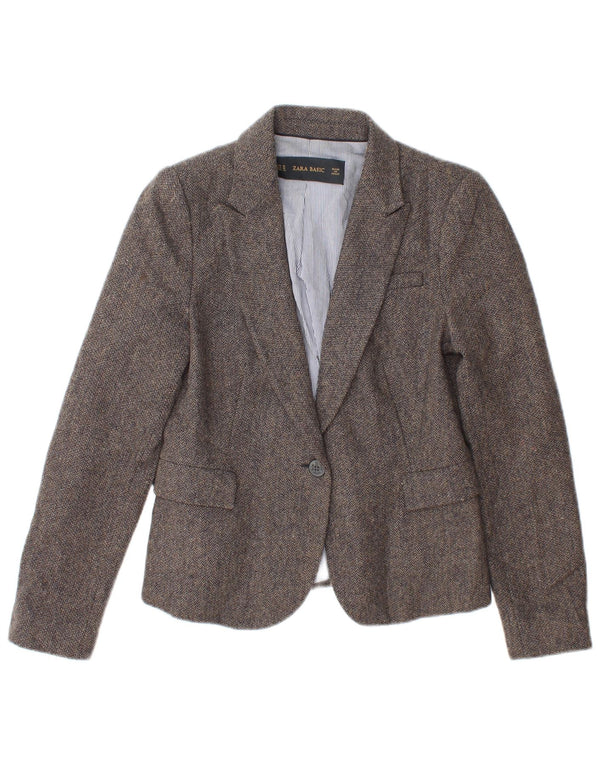 Zara Womens 1 Button Blazer Jacket UK 12 Medium Grey Herringbone Acetate