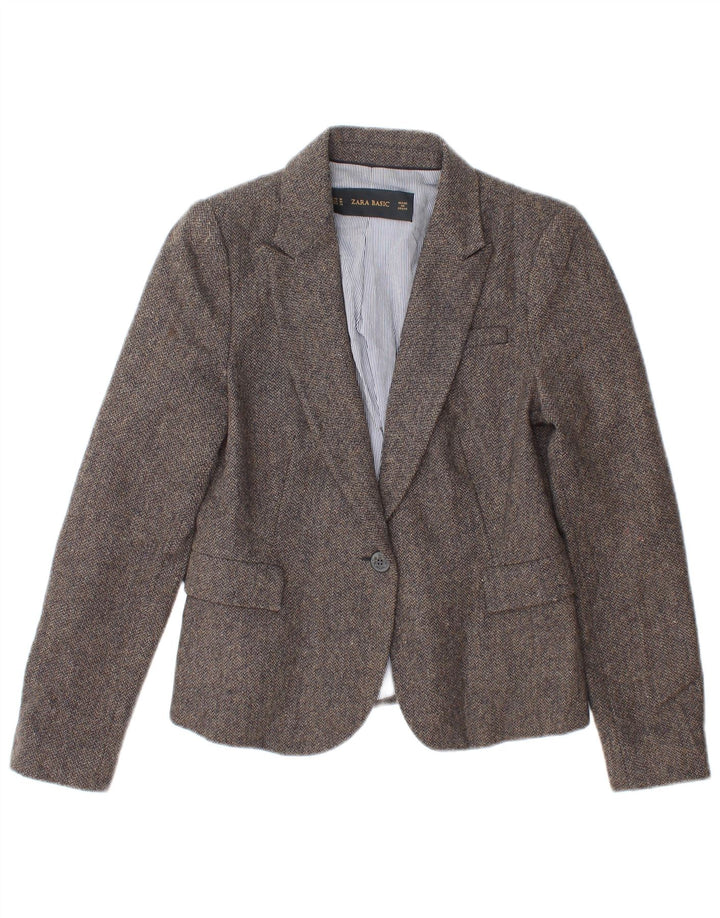 Jaqueta blazer feminina Zara com 1 botão Reino Unido 12 acetato espinha de peixe cinza médio