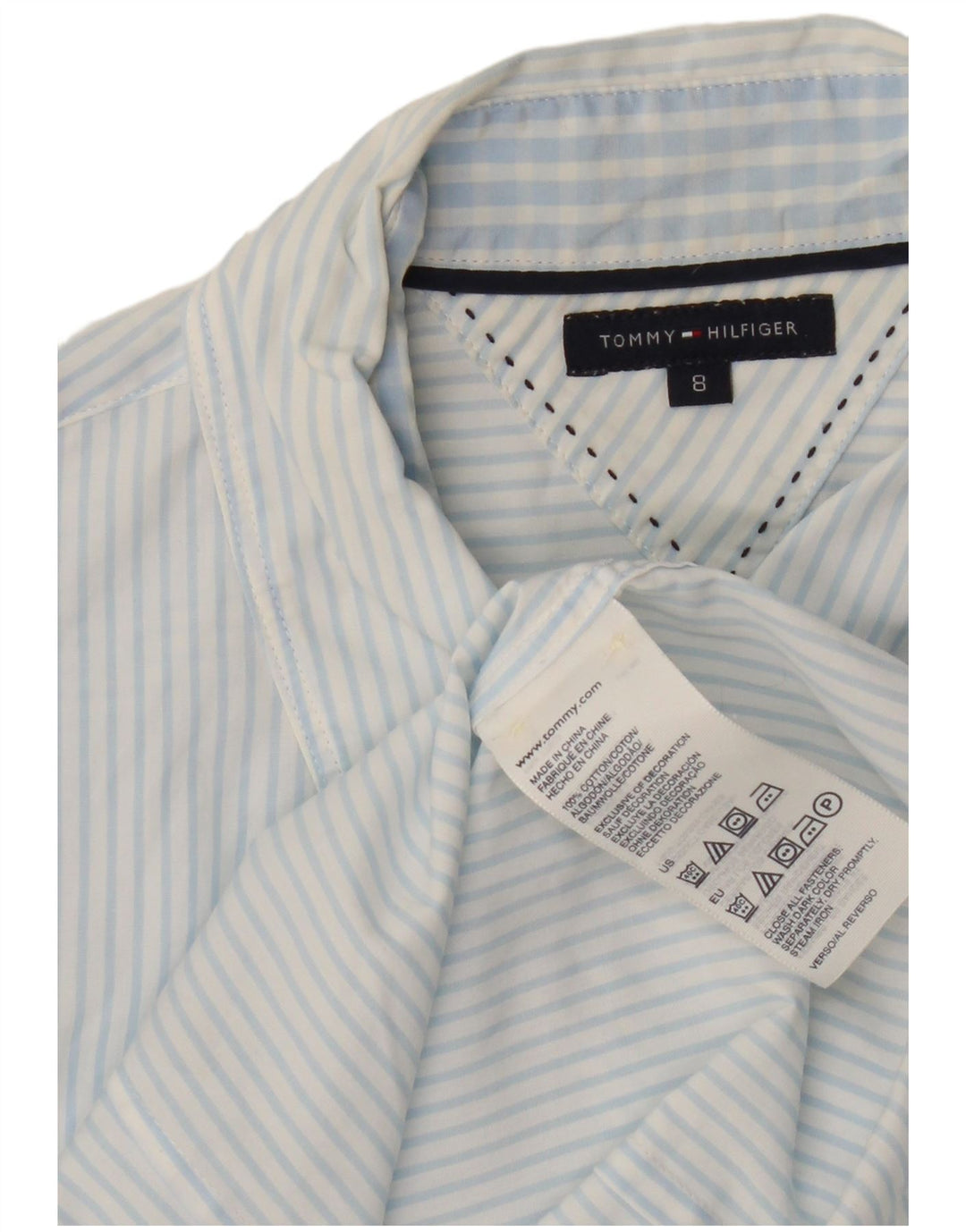 Camisa feminina Tommy Hilfiger EUA 8 algodão listrado azul médio