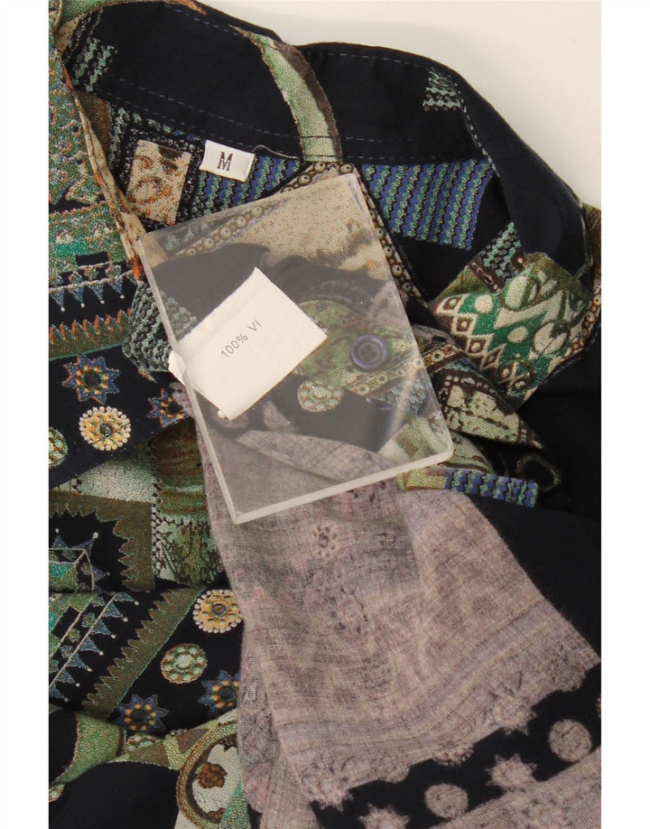 Camisa masculina VINTAGE de manga curta média preta patchwork viscose