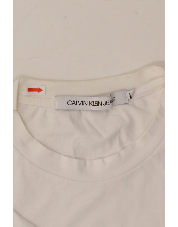 Calvin Klein Jeans Camiseta masculina gráfica Top médio algodão branco
