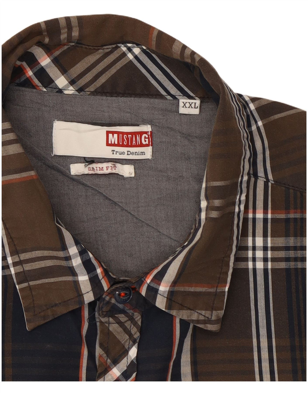 Camisa masculina Mustang Slim Fit 2XL algodão xadrez marrom