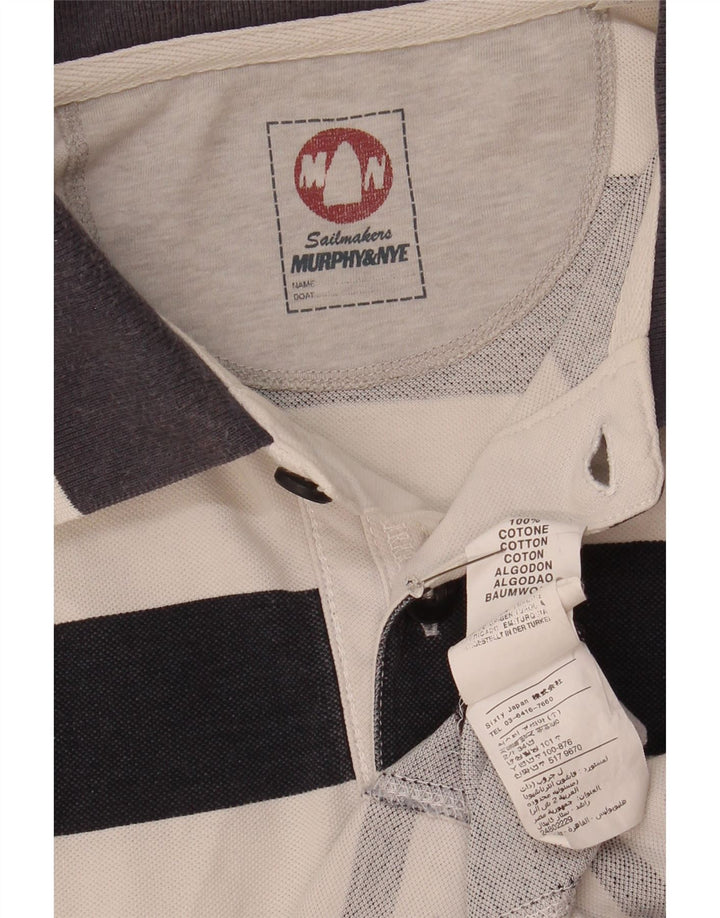 Camisa polo masculina Murphy & Nye XL de algodão listrado branco