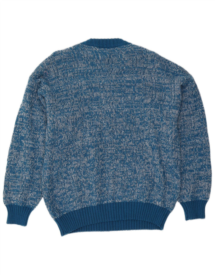 Suéter vintage masculino com gola redonda IT 50 médio azul manchado