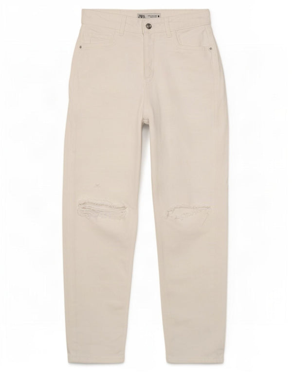 Zara Jeans feminino angustiado cônico EU 36 XS W26 L27 branco