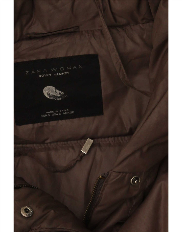 Jaqueta acolchoada feminina Zara UK 8 poliéster marrom pequeno
