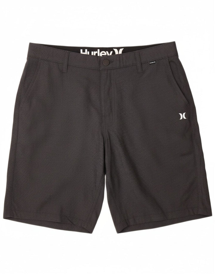 HURLEY Mens Chino Shorts W34 Grande Espinha de Peixe Cinza Poliéster