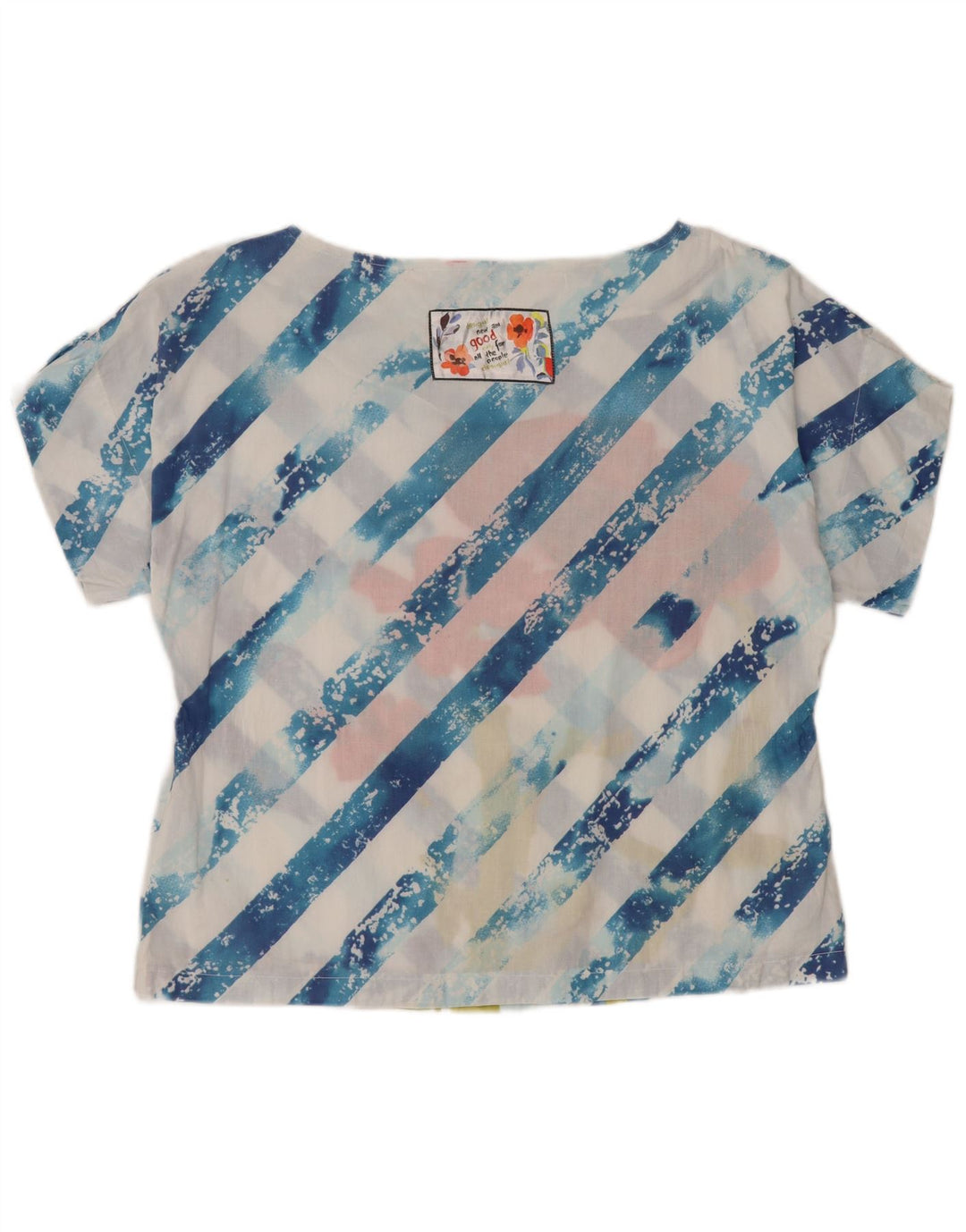 Blusa feminina DESIGUAL com estampa gráfica UK 14 listrada azul médio