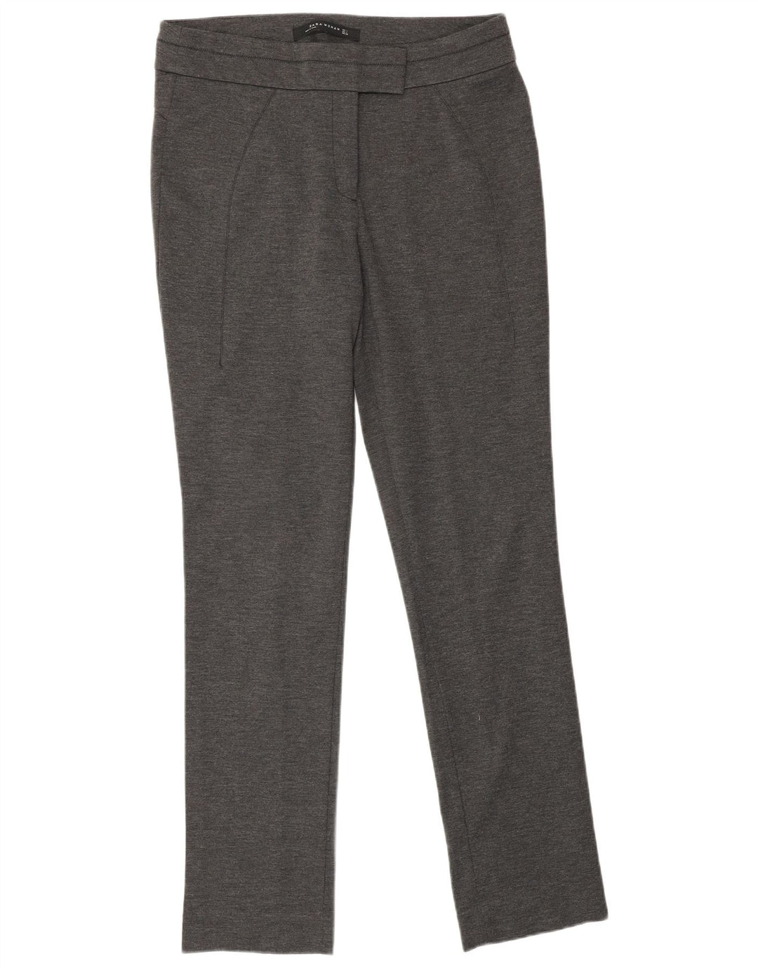 Calça feminina Zara Slim Suit grande W32 L30 cinza manchada