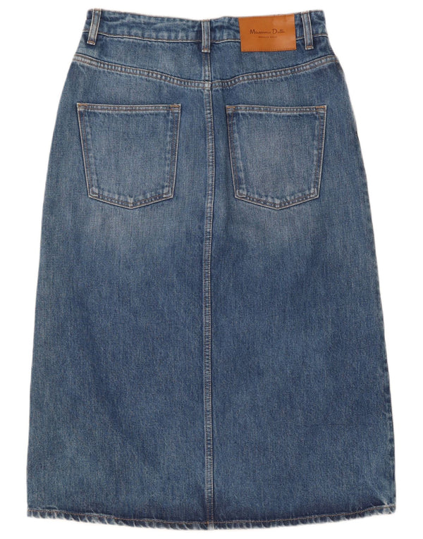 Saia jeans feminina de cintura alta Massimo Dutti UE 40 médio W30 algodão azul