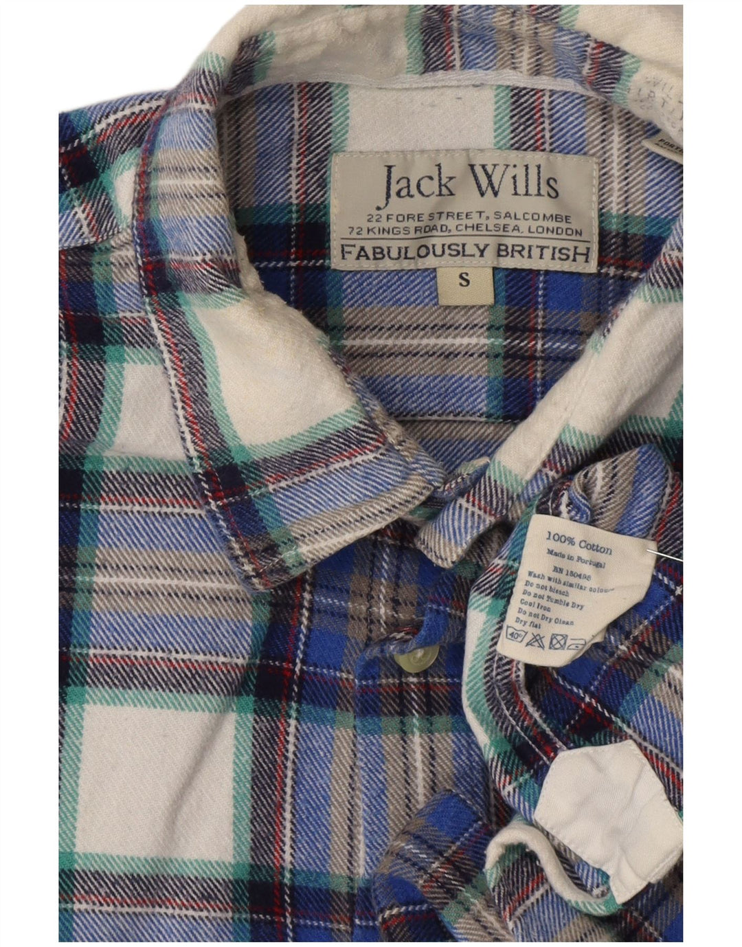 Camisa masculina de flanela Jack Wills pequena xadrez azul marinho de algodão