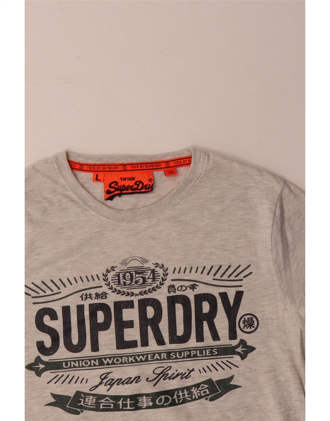 Camiseta masculina Superdry com estampa gráfica grande algodão manchado cinza