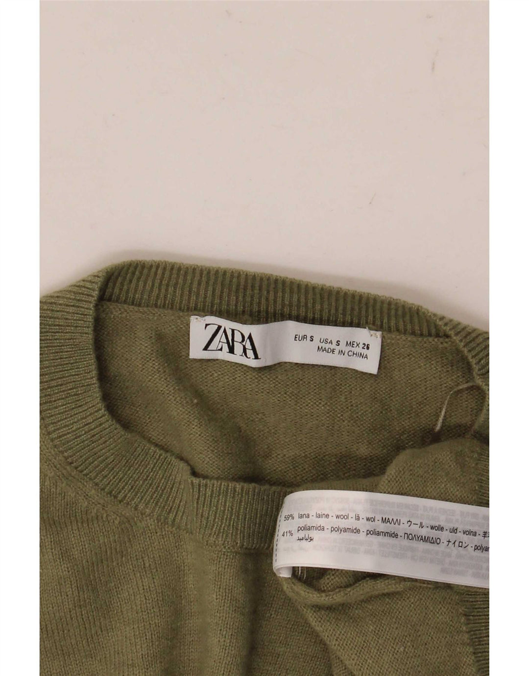 Suéter feminino Zara com gola redonda grande e gola redonda, 10 lã verde pequena