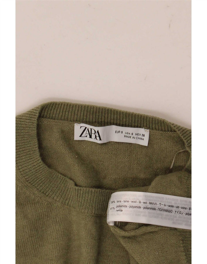 Suéter feminino Zara com gola redonda grande e gola redonda, 10 lã verde pequena
