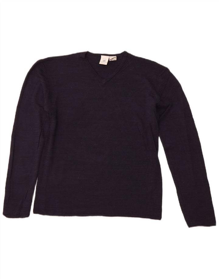 ARMANI EXCHANGE Suéter feminino com decote em V Reino Unido 12 médio azul marinho