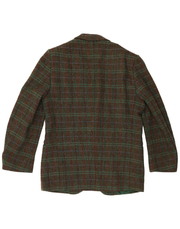 Jaqueta blazer masculina vintage com 2 botões, lã virgem verde grande Reino Unido 40