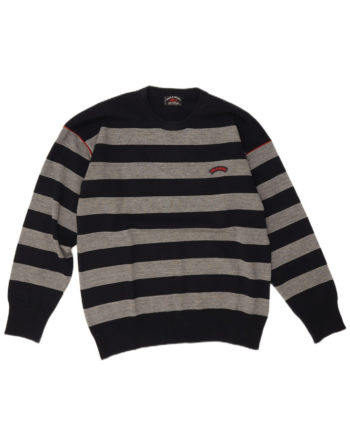 Suéter masculino Paul & Shark com gola redonda listrado azul marinho médio