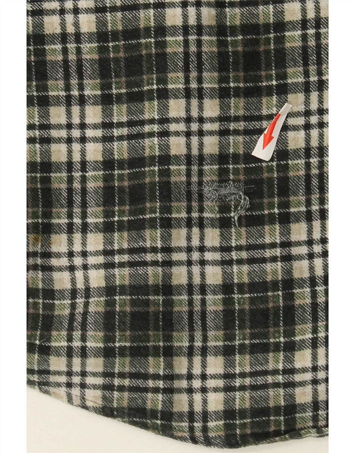 Camisa masculina vintage de flanela grande algodão xadrez verde