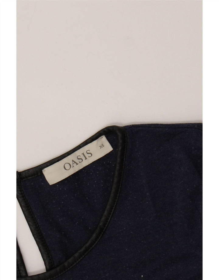 Top feminino Oasis manga comprida UK 6 XS azul marinho viscose