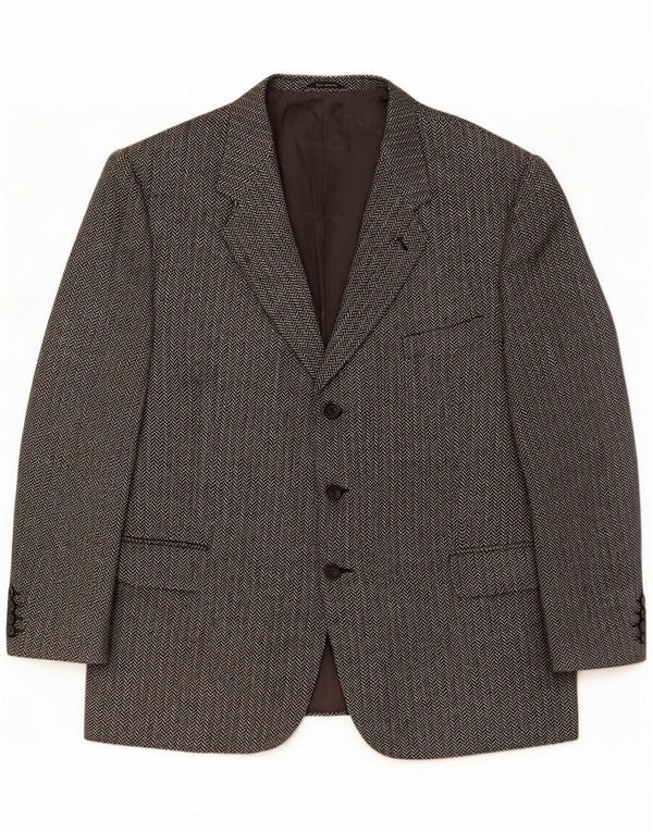 Biagiotti Uomo Jaqueta blazer masculina de manga 3/4 tamanho 58 3XL espinha de peixe cinza